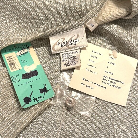 NWT Cardigan Sweater Womens Small Metallic Silver Gray Pearl Btn Christmas Wool - Picture 7 of 8